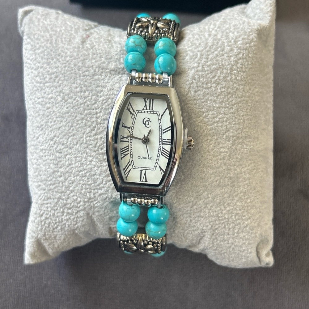 Turquoise Beaded Silver Women's Watch